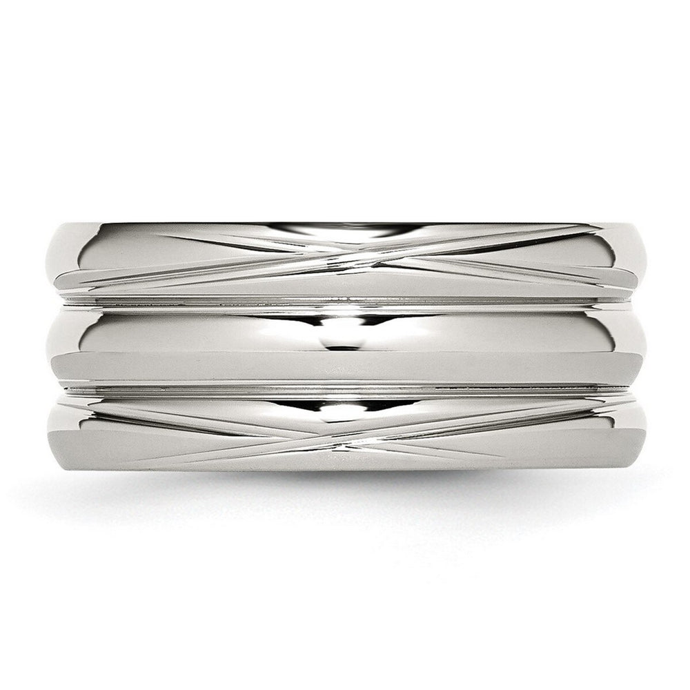 Curata Stainless Steel Mens Polished 10mm Grooved Wide Band Ring