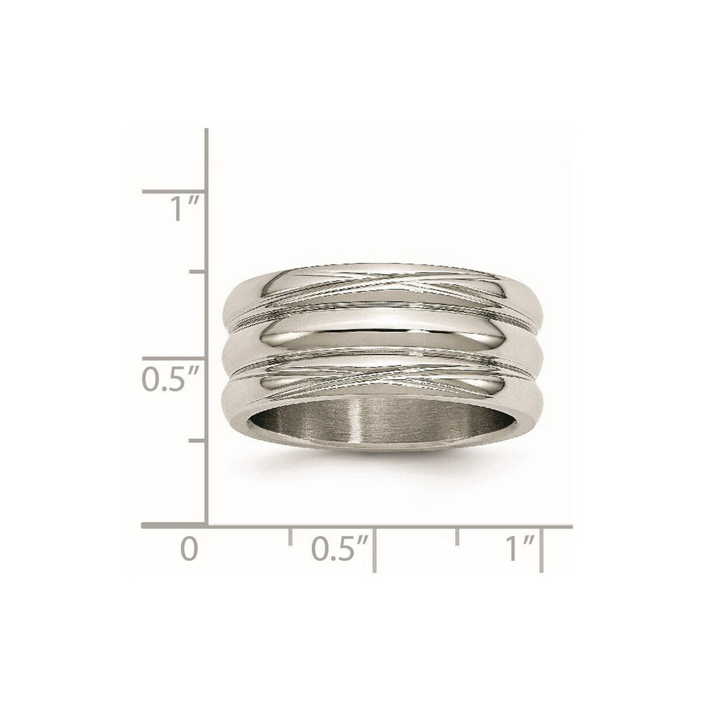 Curata Stainless Steel Mens Polished 10mm Grooved Wide Band Ring