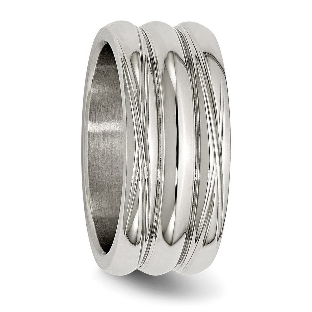 Curata Stainless Steel Mens Polished 10mm Grooved Wide Band Ring