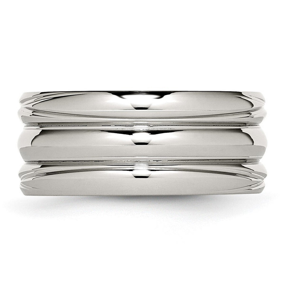 Curata Stainless Steel Mens Polished 10mm Grooved Wide Band Ring