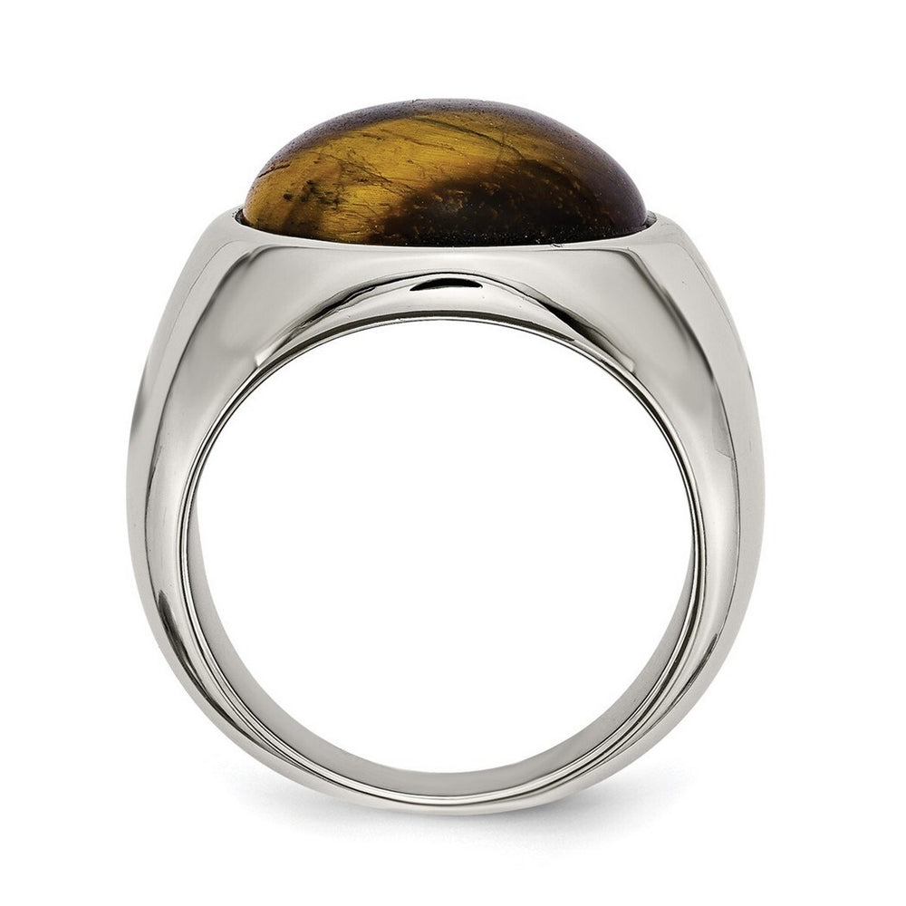 Curata Stainless Steel Mens Polished 4mm Tigers Eye Ring