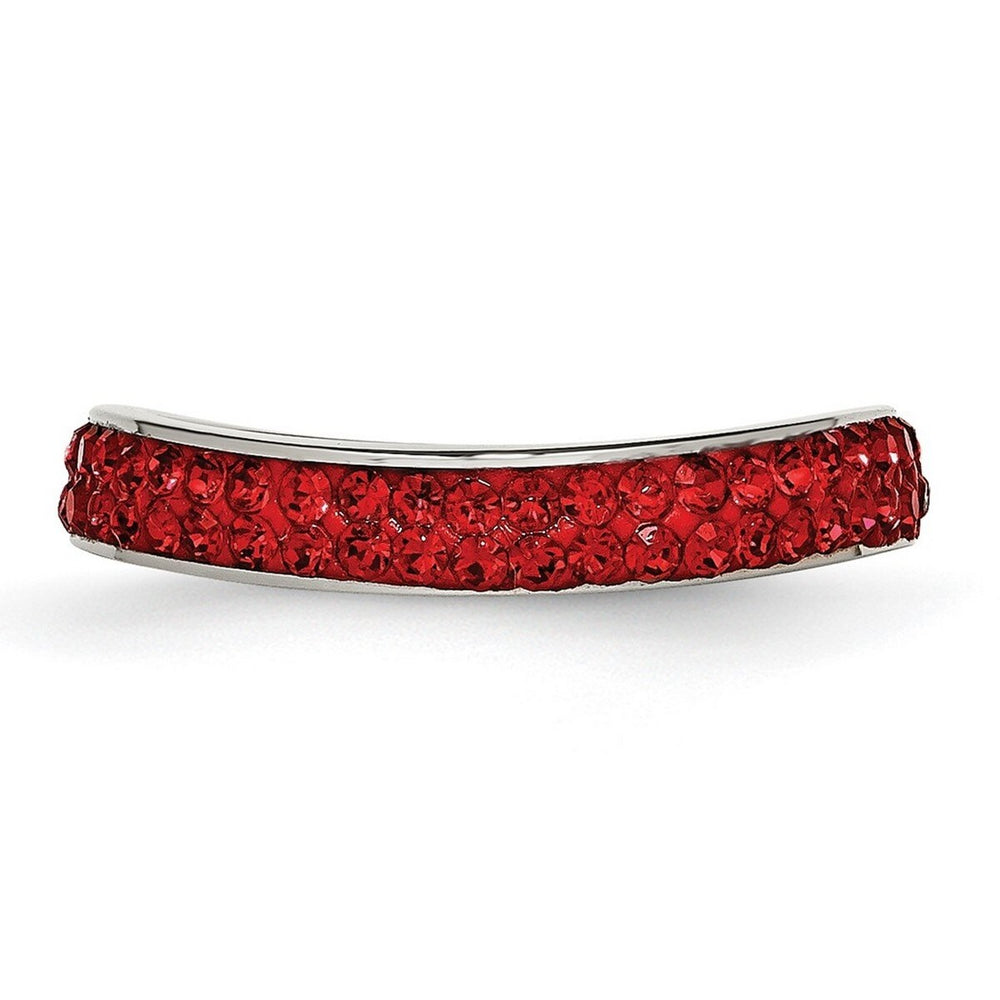 Curata Stainless Steel Polished 4mm Red Crystal Squared Band Ring