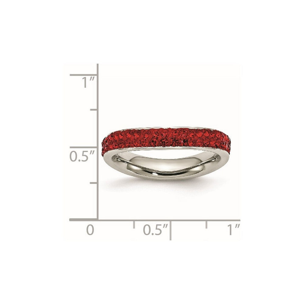 Curata Stainless Steel Polished 4mm Red Crystal Squared Band Ring