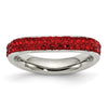 Curata Stainless Steel Polished 4mm Red Crystal Squared Band Ring