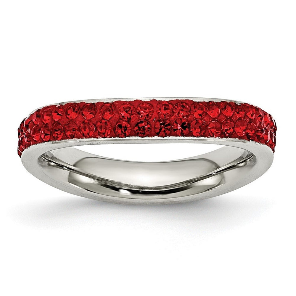 Curata Stainless Steel Polished 4mm Red Crystal Squared Band Ring