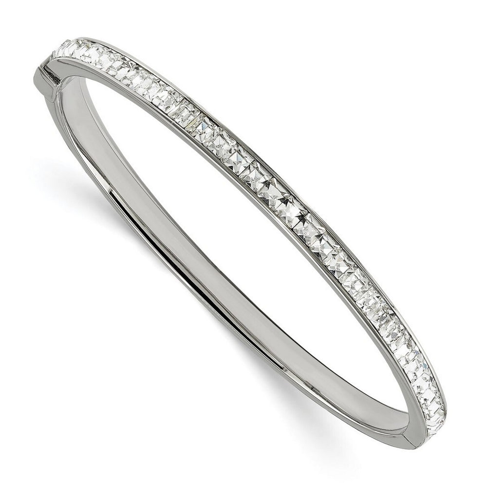 Curata Stainless Steel Polished 5mm Crystal Hinged Bangle Bracelet