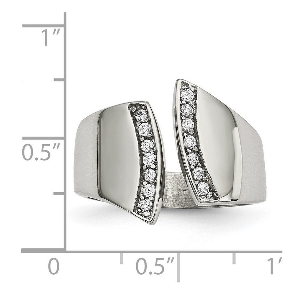 Curata Stainless Steel Polished Cubic Zirconia Modern Cuff Ring