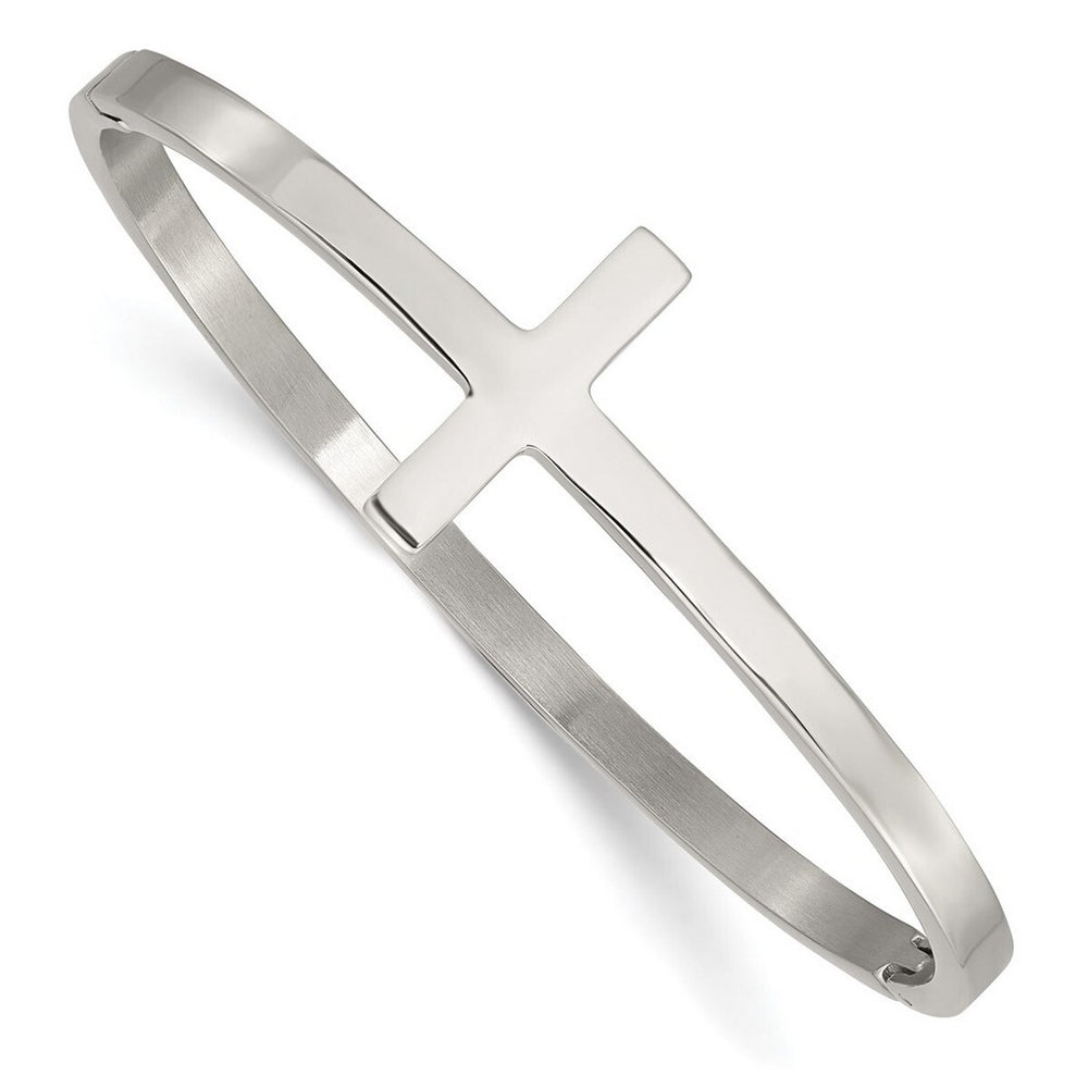 Curata Stainless Steel Polished Hinged Large Cross Bangle Bracelet