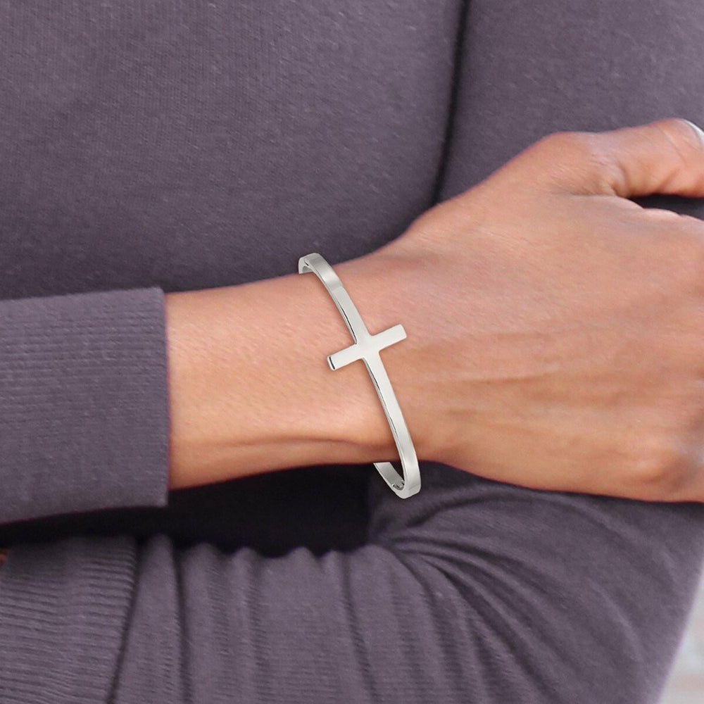 Curata Stainless Steel Polished Hinged Large Cross Bangle Bracelet