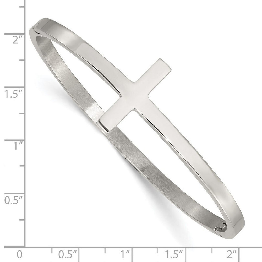 Curata Stainless Steel Polished Hinged Large Cross Bangle Bracelet