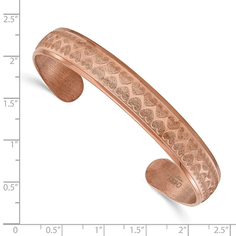 Curata Stainless Steel Polished Laser cut Rose Gold 10mm Cuff Bangle Bracelet