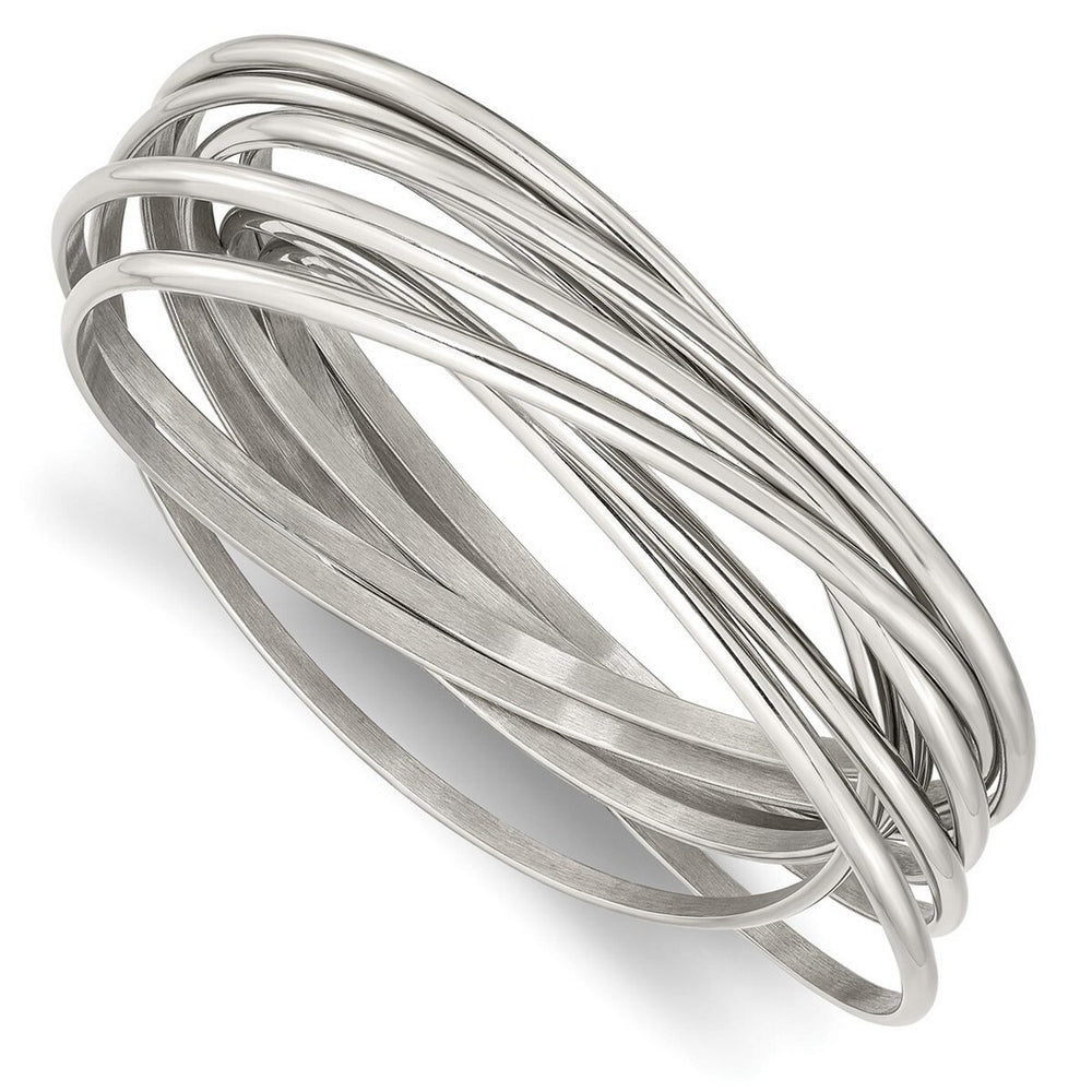 Curata Stainless Steel Slip-On Polished 9 Strand Intertwined Bangle Bracelet