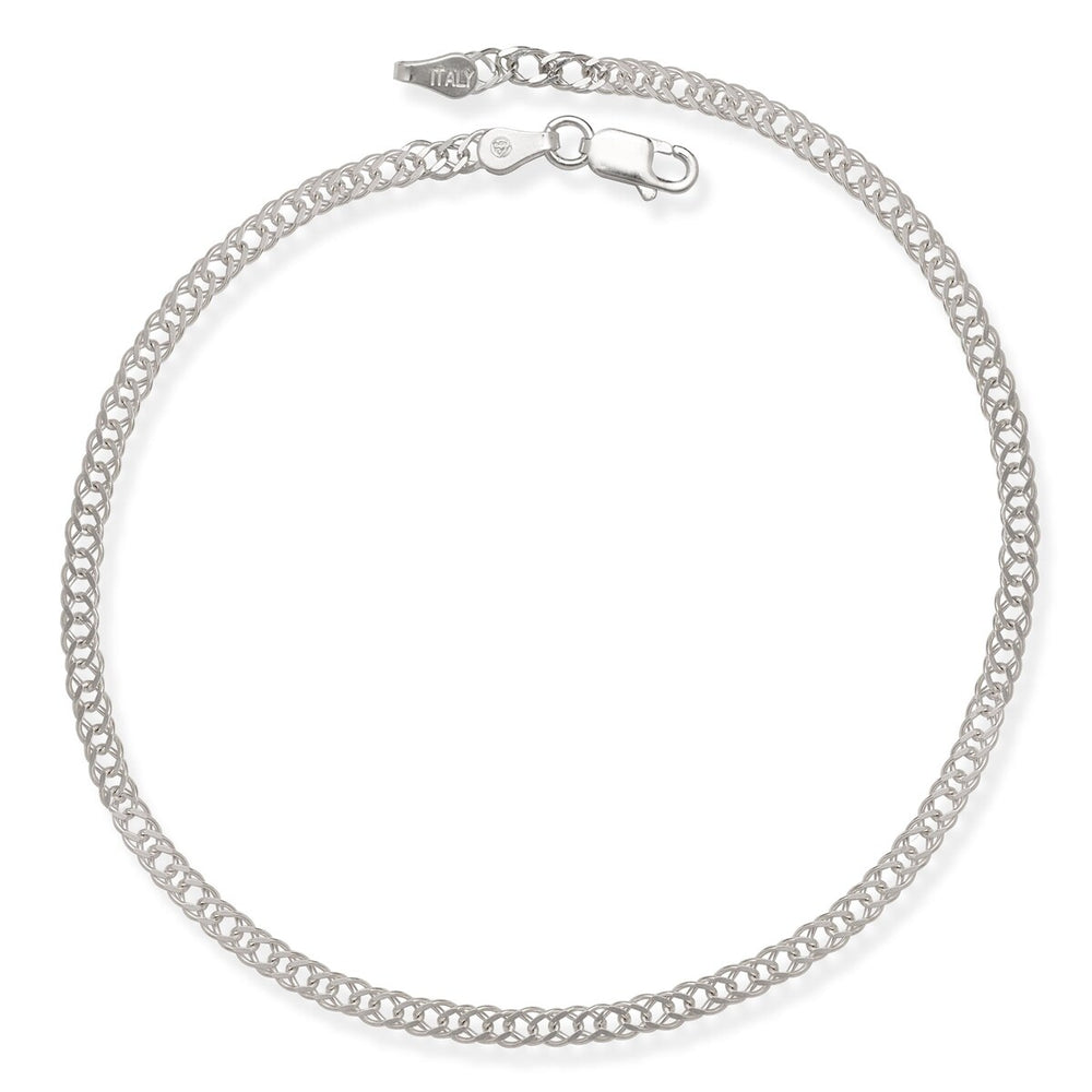 Curata Sterling Silver 10-Inch 3mm Rombo Chain Anklet - White