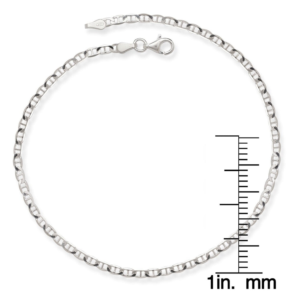 Curata Sterling Silver 10-inch 2.9 mm Mariner Link Anklet - White