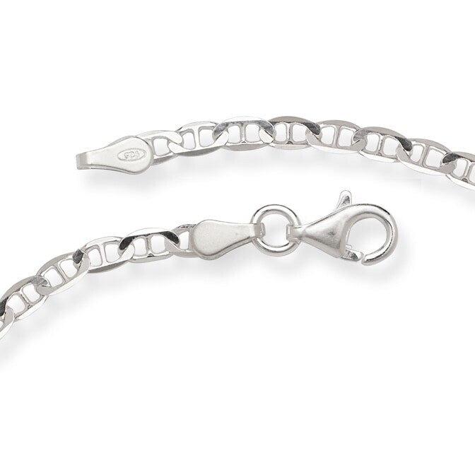 Curata Sterling Silver 10-inch 2.9 mm Mariner Link Anklet - White