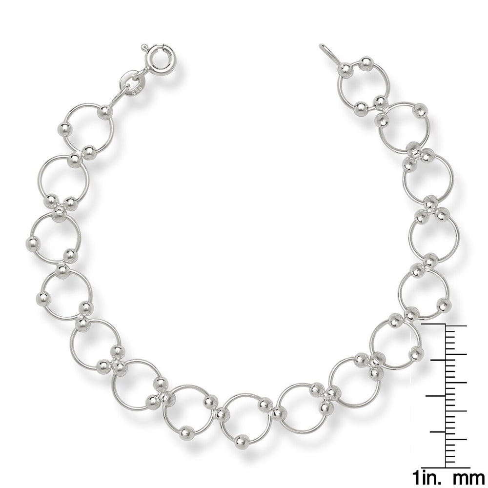 Curata Sterling Silver 7" Modern Moveable Bead Circle Bracelet - White