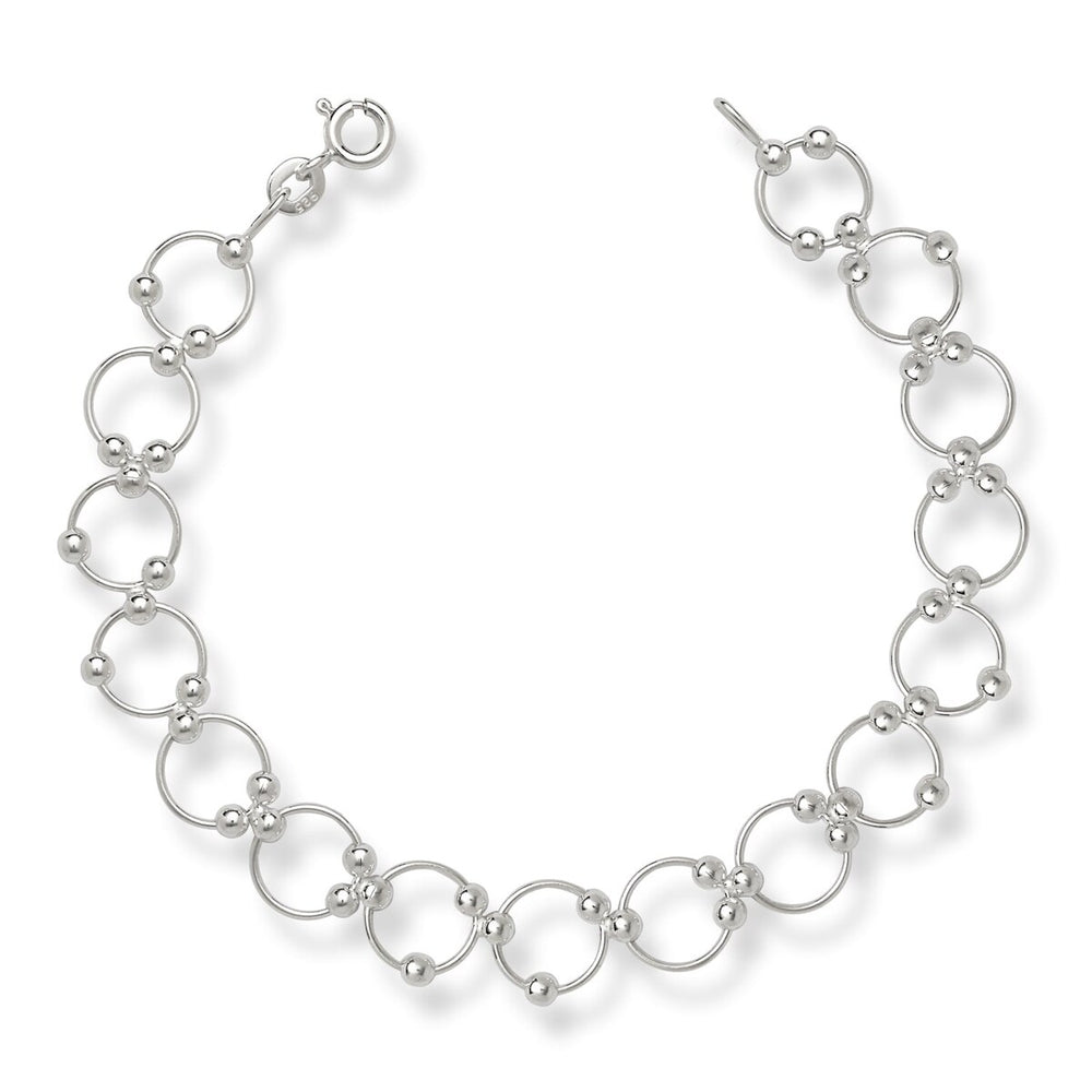 Curata Sterling Silver 7" Modern Moveable Bead Circle Bracelet - White