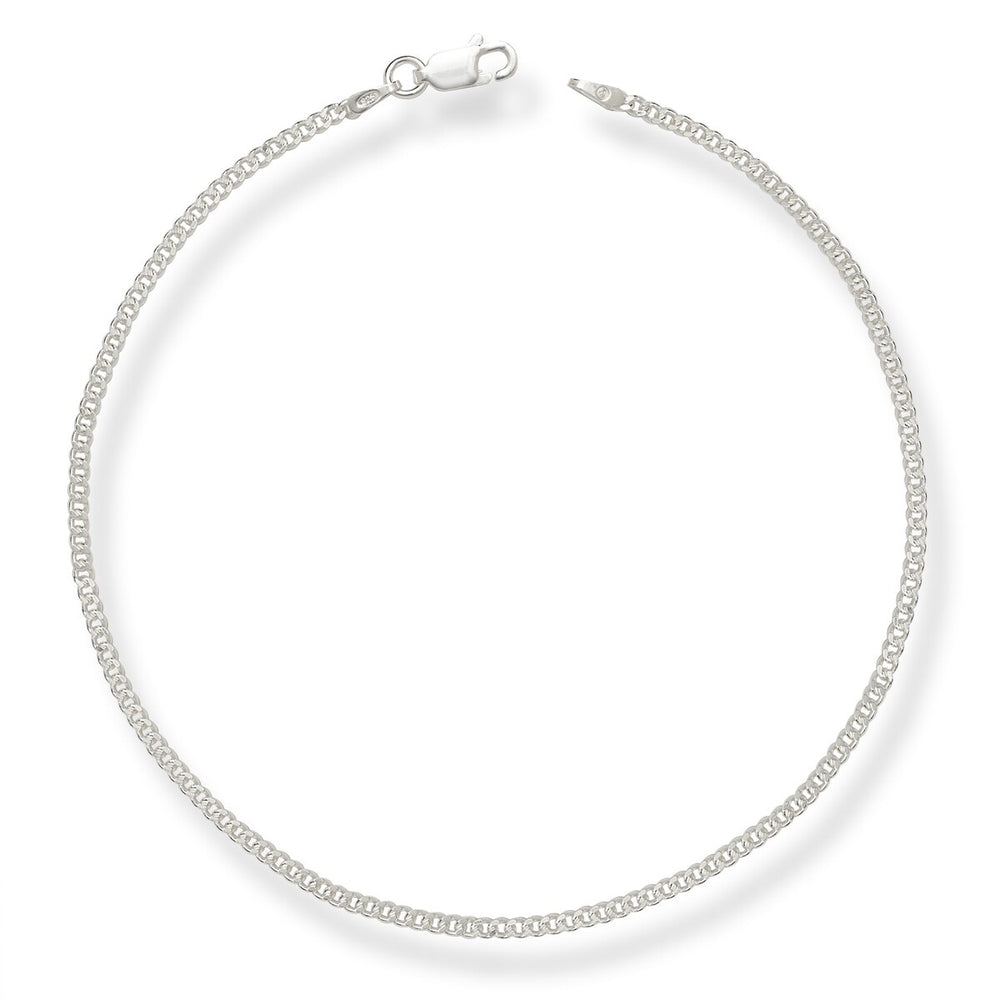 Curata Sterling Silver Italian 10-inch 2mm Curb Chain Anklet - White