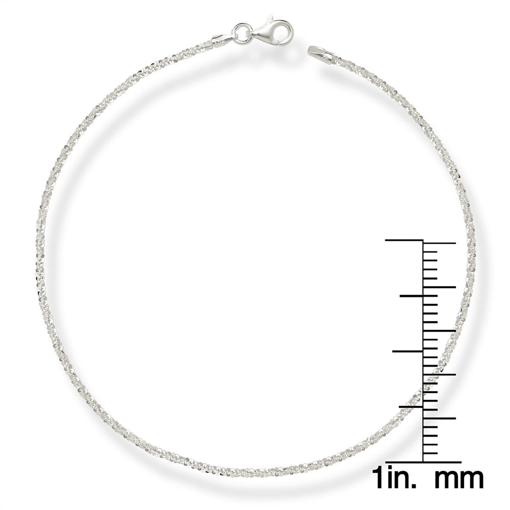 Curata Sterling Silver Italian 10-inch Sparking 2mm Margherita Chain Anklet - White