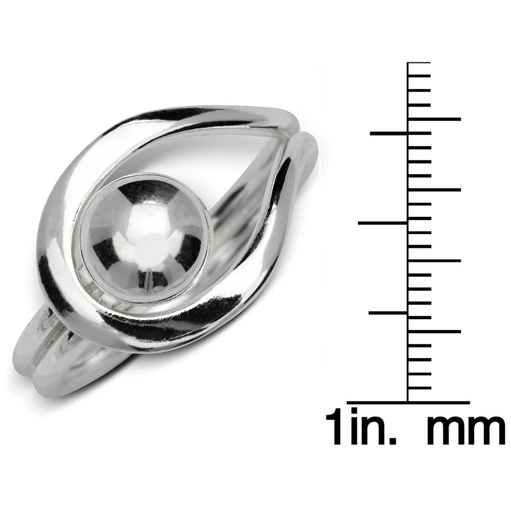 Curata Sterling Silver Large Polished Modern Geometric Ball Ring - White