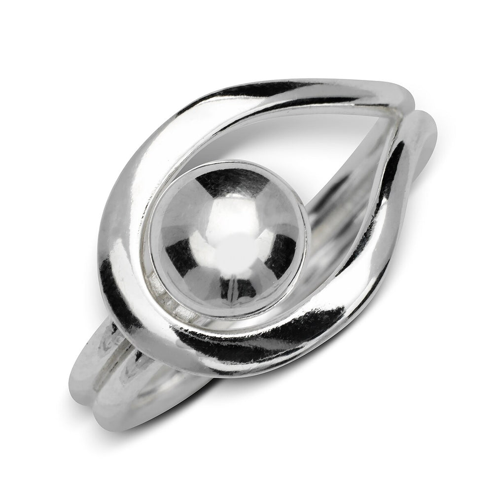 Curata Sterling Silver Large Polished Modern Geometric Ball Ring - White