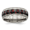 Curata Titanium Mens Polished 8mm Black/Red Carbon Fiber Inlay Wedding Ring