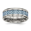 Curata Titanium Mens Polished 8mm Blue Carbon Fiber Inlay Wedding Ring