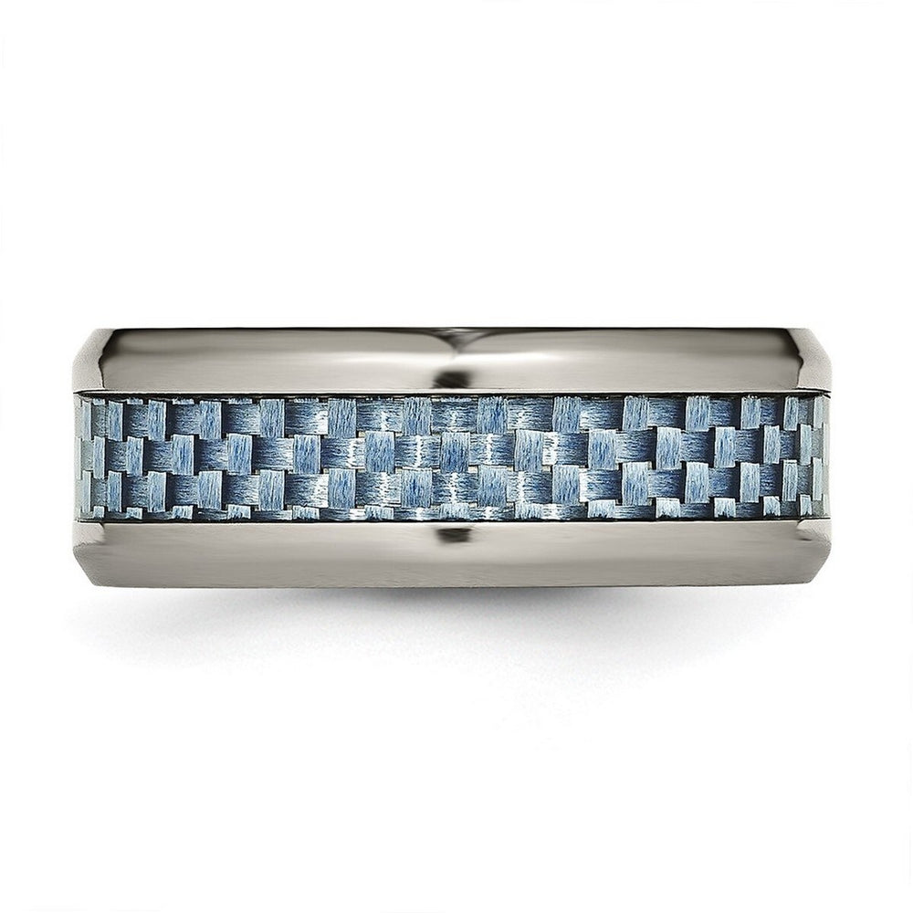 Curata Titanium Mens Polished 8mm Blue Carbon Fiber Inlay Wedding Ring