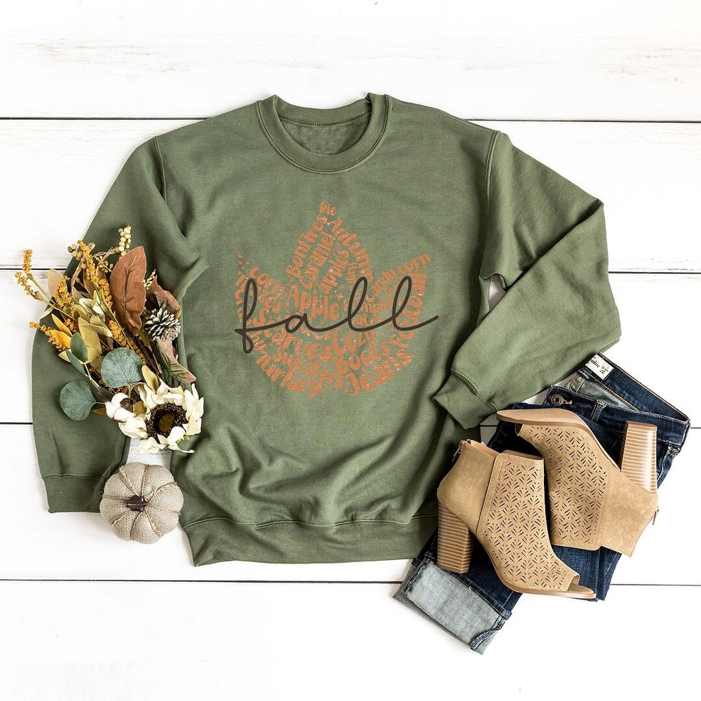 Cursive Fall Leaf Graphic Sweatshirt