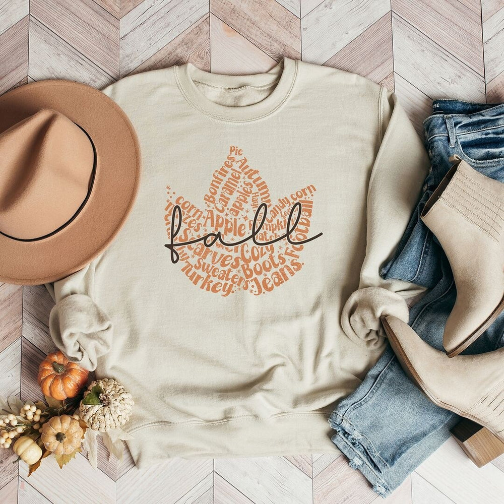 Cursive Fall Leaf Graphic Sweatshirt