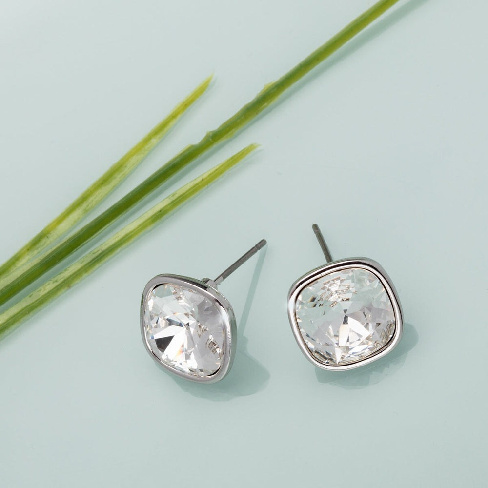 Cushion Cut Crystal Bezel Set Stud Earrings