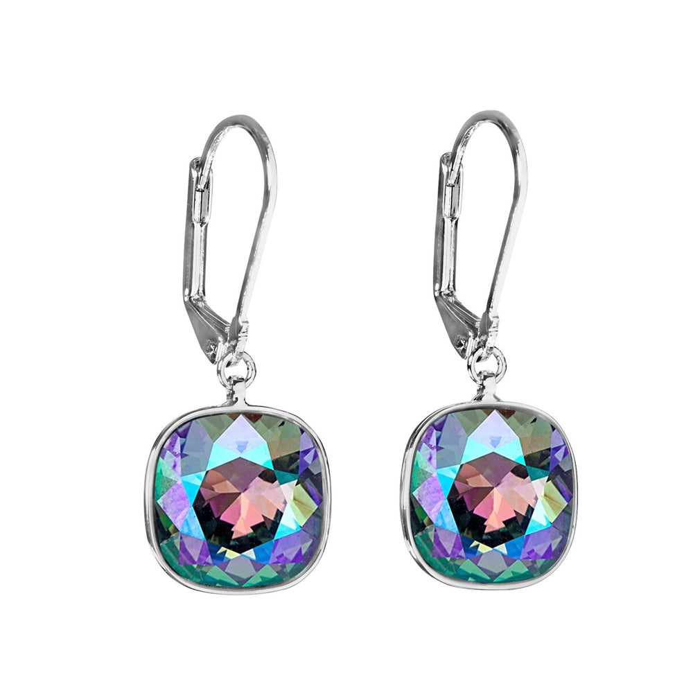 Cushion Cut Crystal Long Leverback Earrings