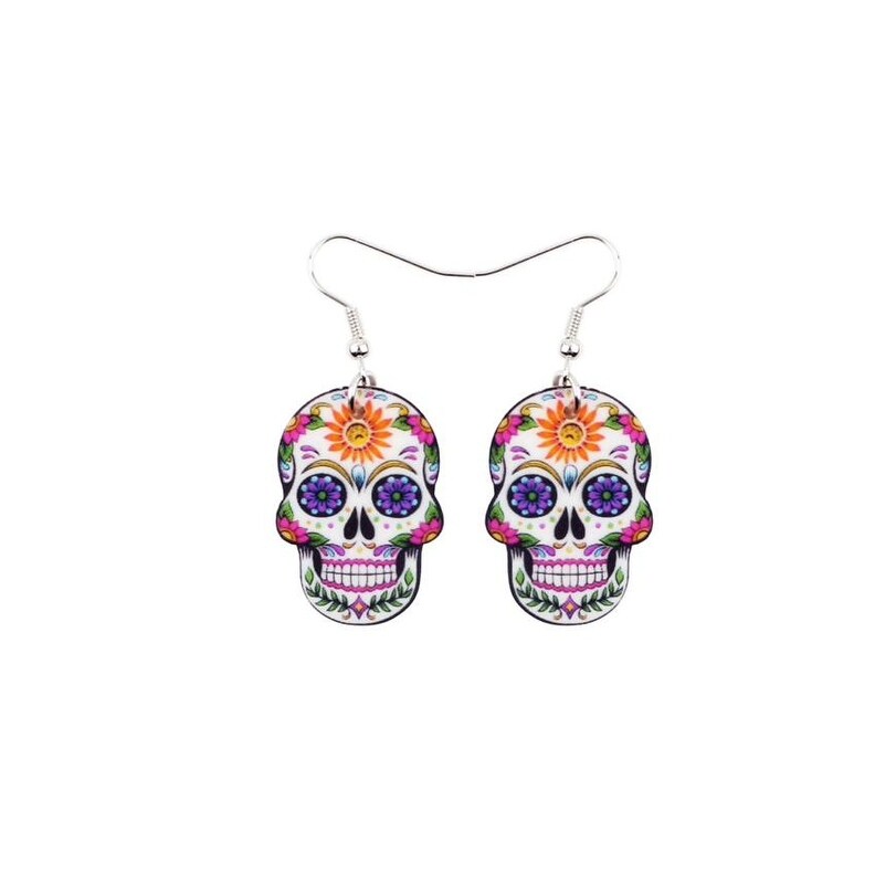 Cute Sugar Skull White Halloween Ghost Acrylic Drop Earrings