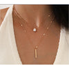 Dainty Goldtone Crystal Teardrop Bar Layered Necklace - White