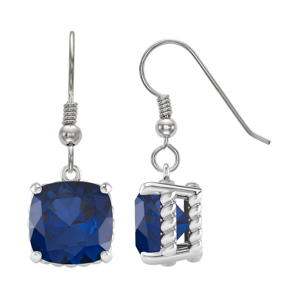 Dangle Earrings Sterling Silver 17.00ct Cushion Cut Blue Sapphire