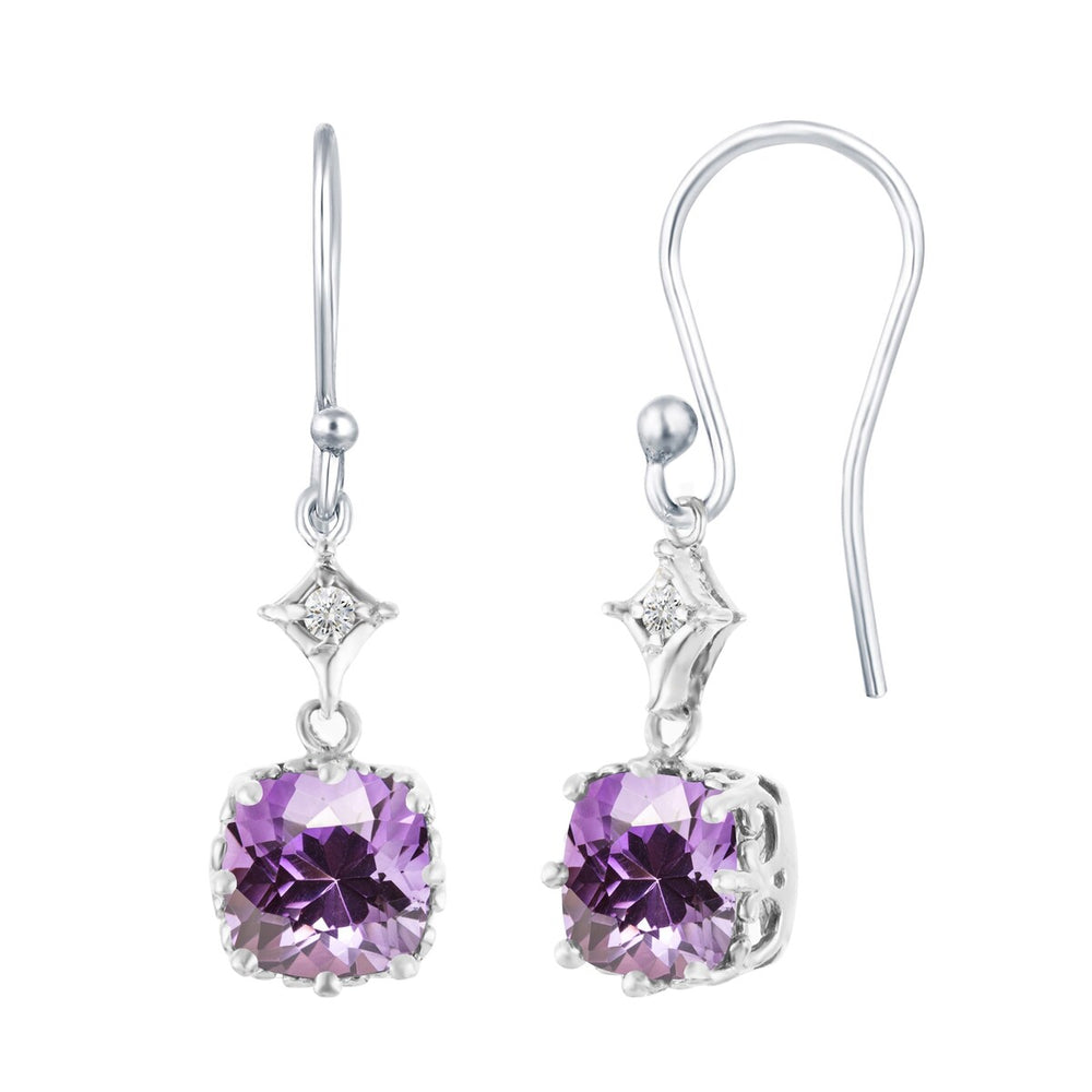 Dangling Earring in Sterling Silver 4.35Ct Natural Amethyst and White Topaz