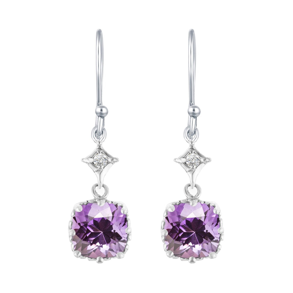 Dangling Earring in Sterling Silver 4.35Ct Natural Amethyst and White Topaz