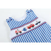 Dark Blue Gingham Emergency Vehicle Smocked Overalls