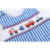 Dark Blue Gingham Emergency Vehicle Smocked Overalls