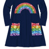 Dark Blue Glitter Rainbow Print Pocket Dress