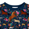 Dark Blue & Pink Floral Horse Print Long Sleeve Top