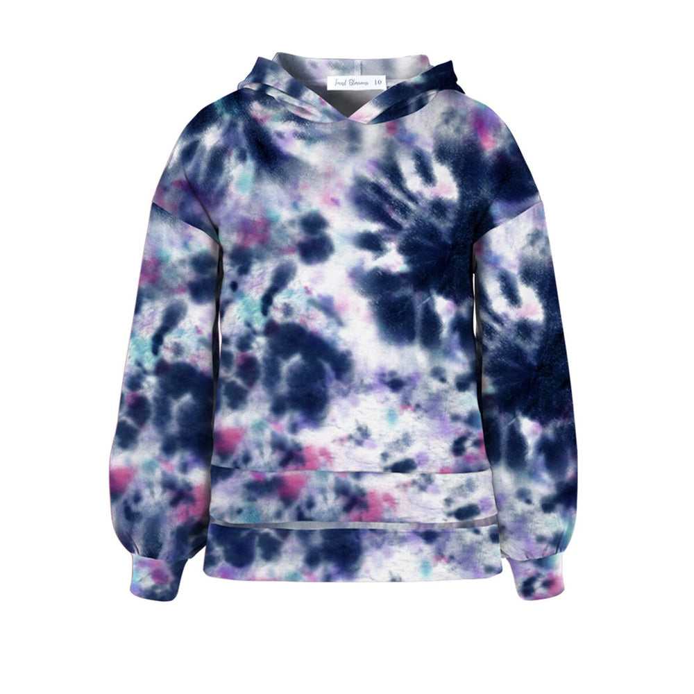 Dark Blue & Pink Tie-Dye Print Hooded Top