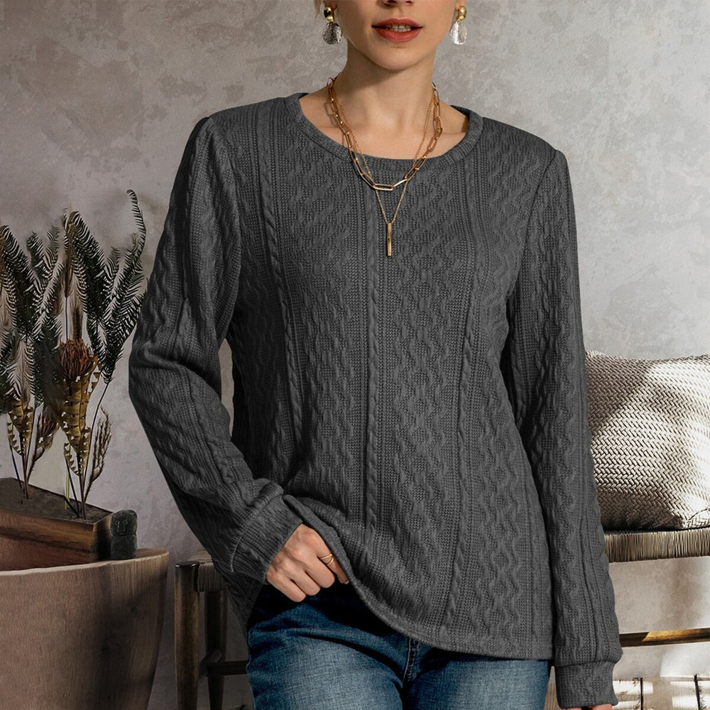 Dark Grey Cable-Knit Long Sleeve T-Shirt