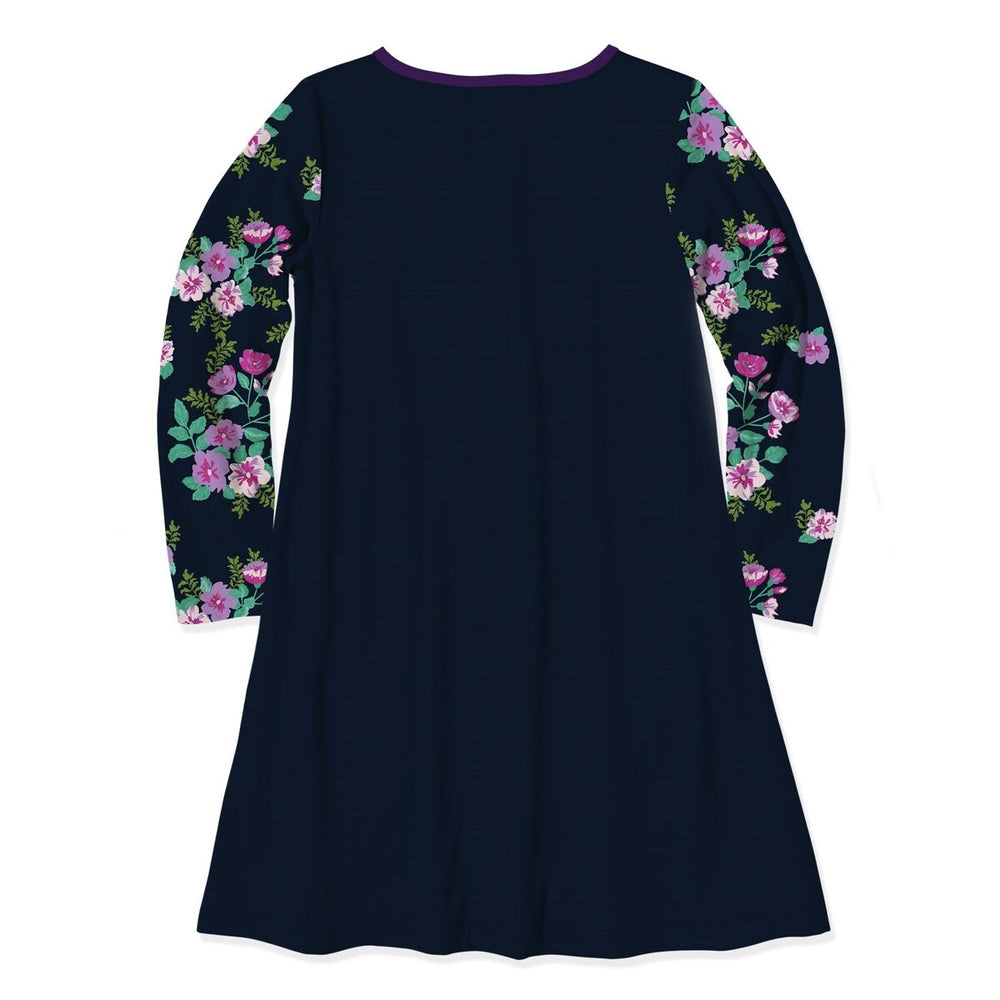 Dark Navy & Pink Floral Mermaid Print Pocket Dress