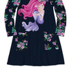 Dark Navy & Pink Floral Mermaid Print Pocket Dress