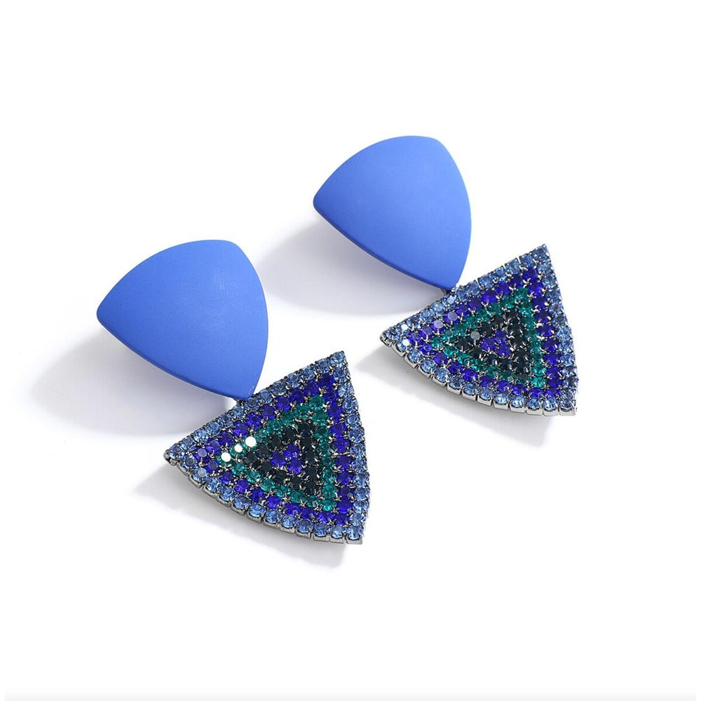 Deep Blue Dual Triangle Crystal Stud Earrings