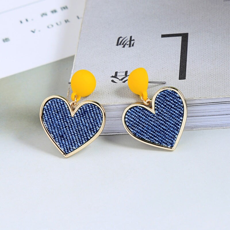 Denim Heart Earrings