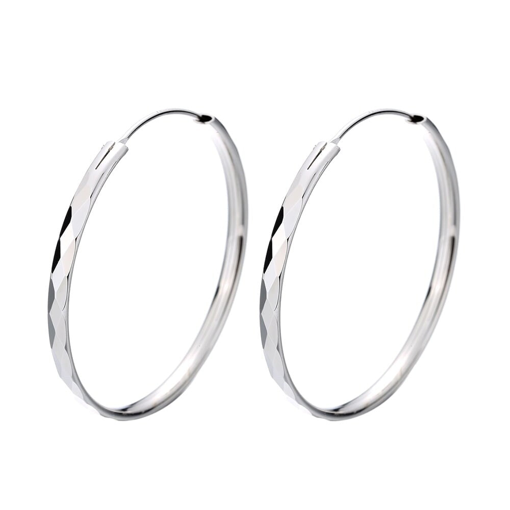 Diamond Cut Sterling Silver Hoop Earrings - 30mm D