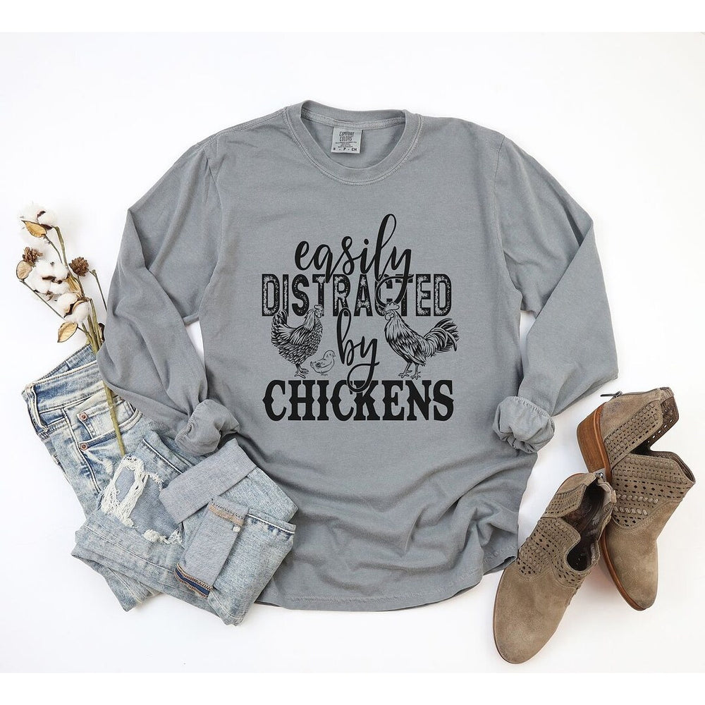 Distracted by Chickens Garment Dyed Long Sleeve