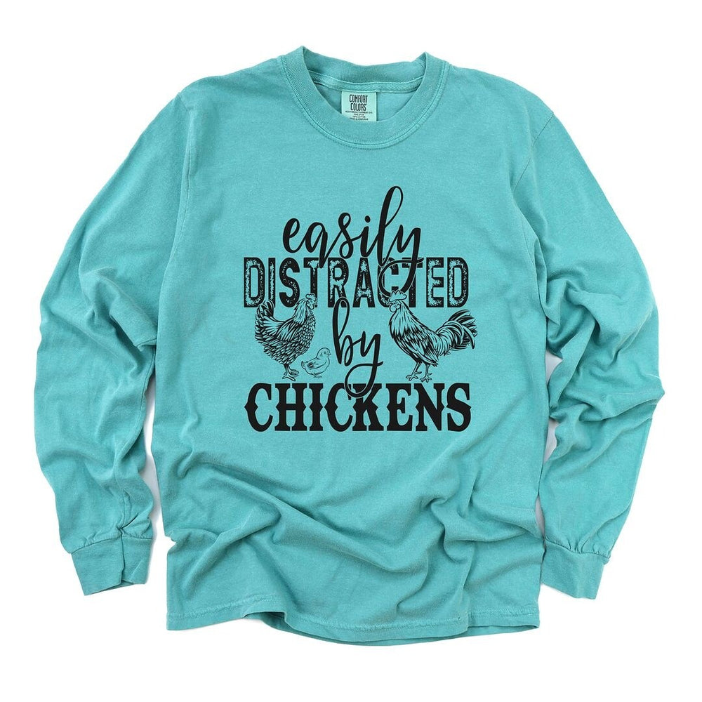 Distracted by Chickens Garment Dyed Long Sleeve